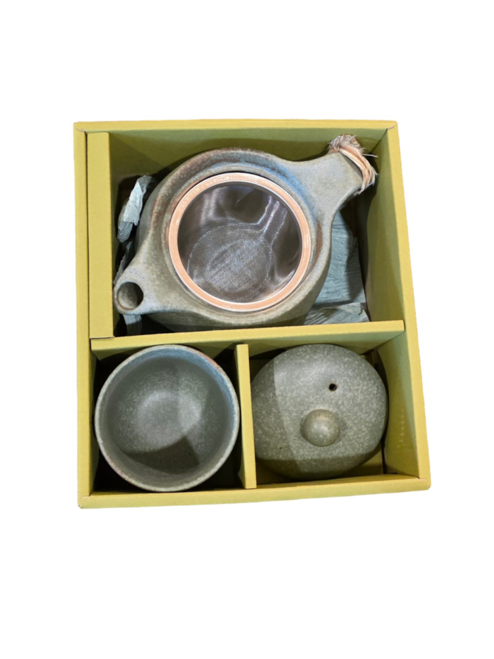 Kotobuki Japanese Ceramic Tea Set Terra Green Kyusu Teapot & 1 Cup With Box
